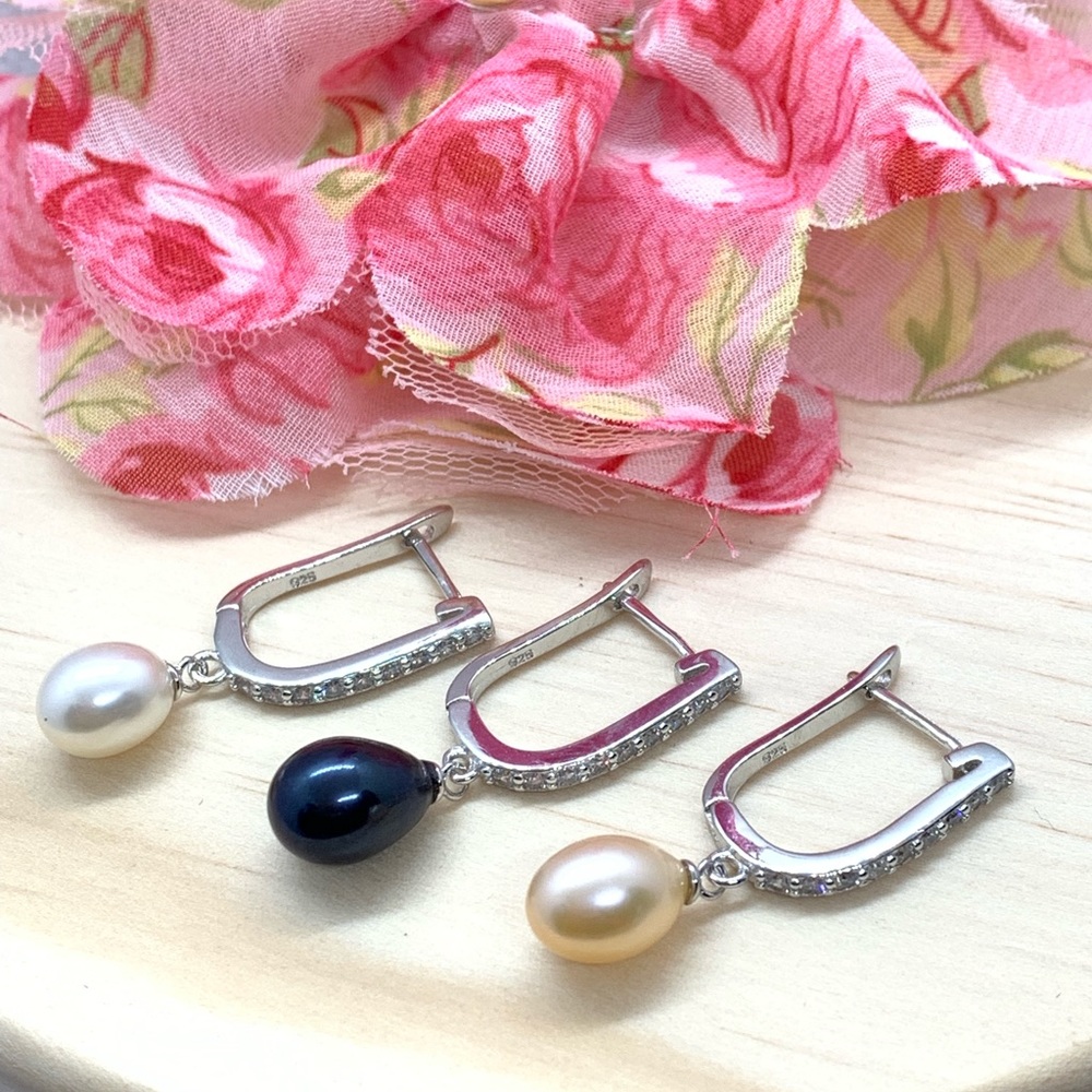 🌟 Freshwater Natural Pearl Earrings S925 CZ - Picture 4 of 7